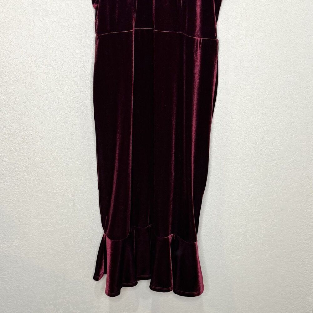 Superfoxx Dress Medium Burgundy Velvet Halter Ruffle Midi Party Evening Lace Up - Picture 6 of 11